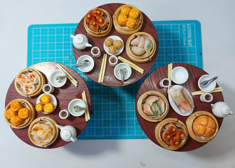 Hong Kong Dim Sum with Folding Table and chairs (handicraft) - Items for Display - Clay Orange
