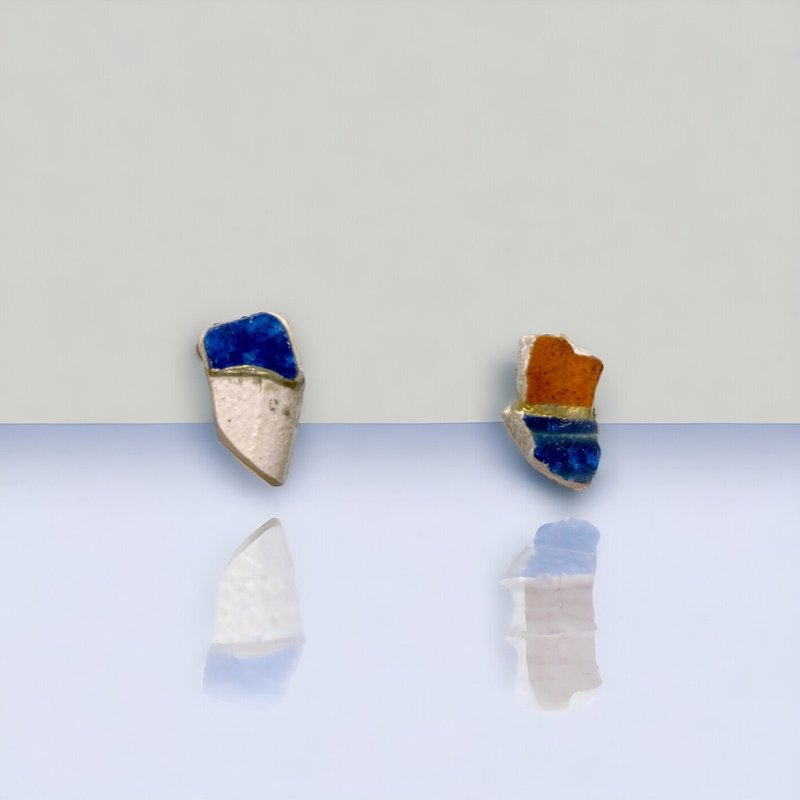 Asymmetrical Kintsugi glass earrings - ต่างหู - แก้ว 