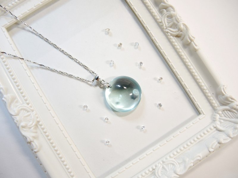 "Ice Crystal" Aquamarine Glazed Elegant Necklace-Holy Full Moon-N5 - สร้อยคอ - เครื่องเพชรพลอย สีน้ำเงิน