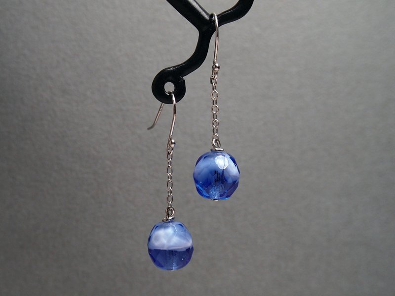 #GE301 Murano Glass Beads Earring - ต่างหู - แก้ว สีน้ำเงิน