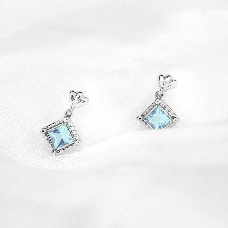 【PurpleMay Jewellery】純18K金貝殼設計天然海藍寶耳釘-E054 - 耳環/耳夾/耳骨夾 - 寶石 藍色