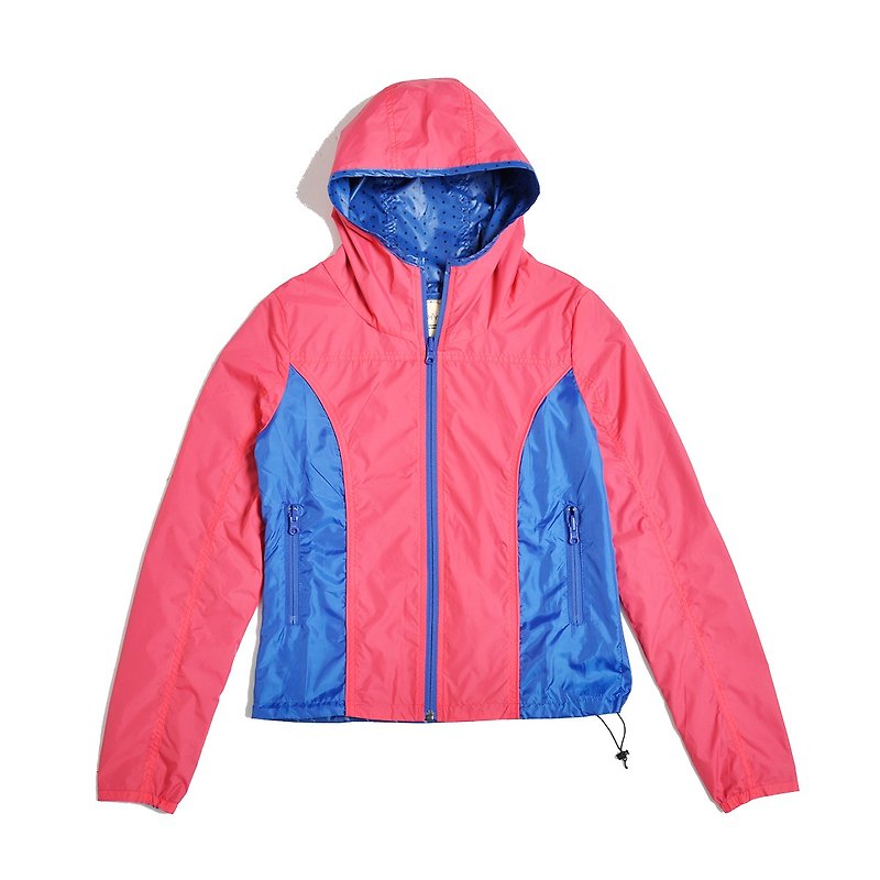 Double-sided can wear a wind-resistant hooded high-necked sports jacket - pink - Women's Blazers & Trench Coats - Polyester Red
