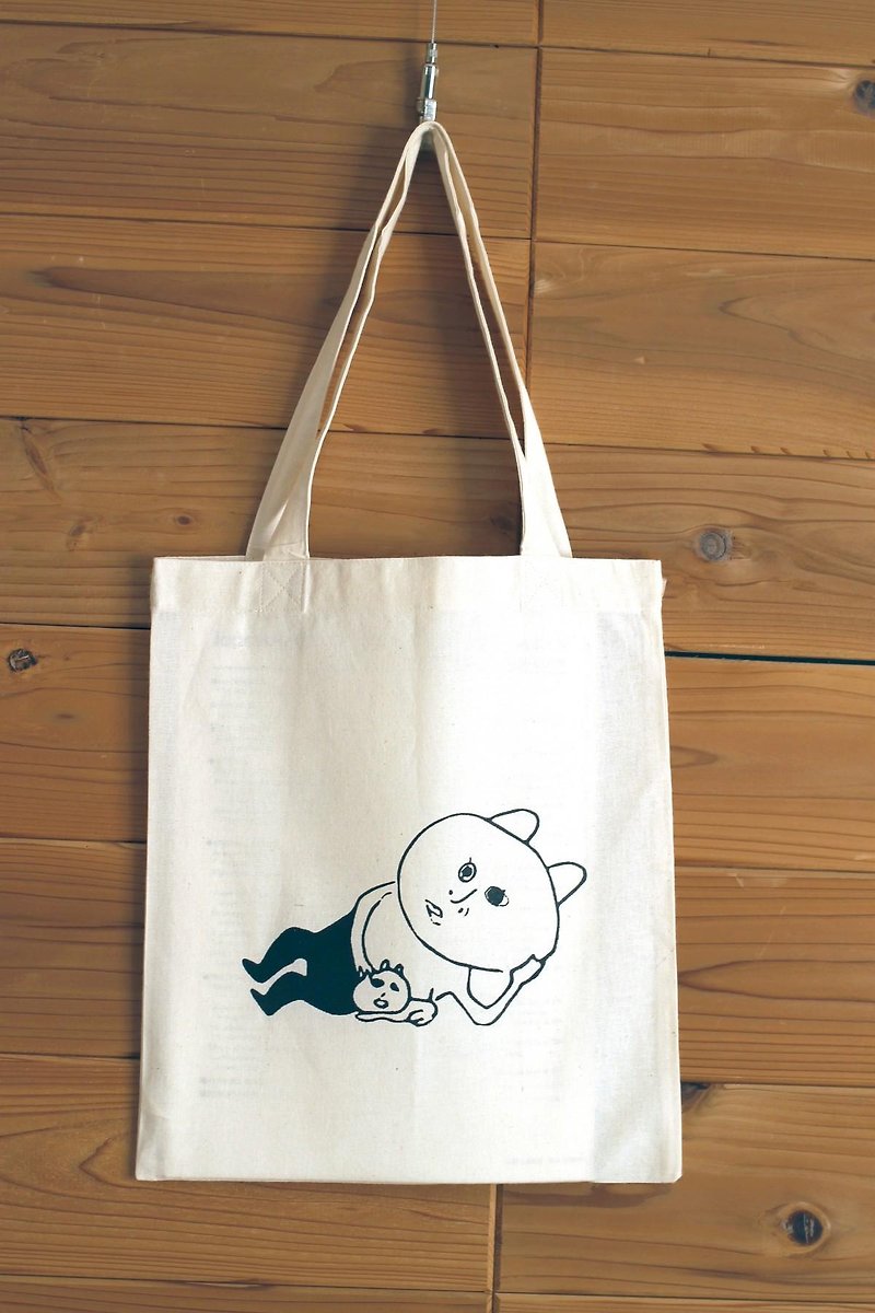 Fondle cat A4 Cotton tote bag - Handbags & Totes - Cotton & Hemp White