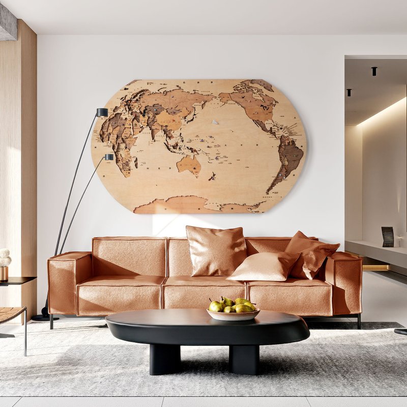 STEREOWOOD Wooden World Map Wall Art - 3D Geometric Decor, Travel Tracker - Posters - Wood 