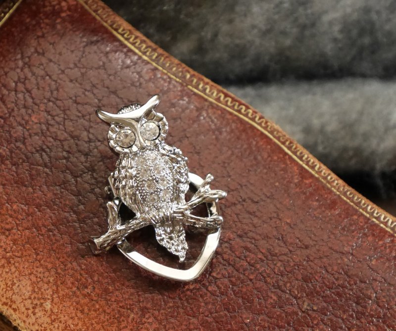 古董銀色貓頭鷹絲巾夾 領帶夾 衣夾 W956 - 絲巾 - 其他金屬 銀色