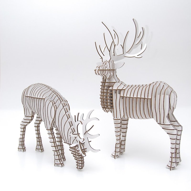 母鹿 3D 手作 DIY居家擺飾白 含鹿角 - 擺飾/家飾品 - 紙 白色