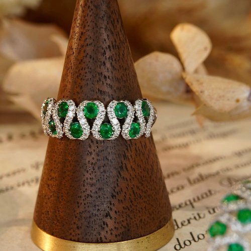 WhiteKuo高級珠寶訂製所 【WhiteKuo】18k天然祖母綠鑽石時尚精緻戒指