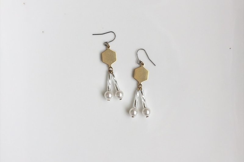 YA YA YA pearl earrings brass molding - Earrings & Clip-ons - Glass Silver