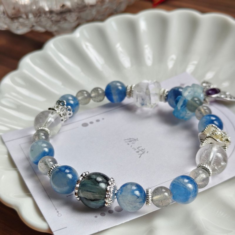 【藍晶x白阿塞x拉長石x紫水晶x海藍寶水晶手鏈 】身心靈的提升 - 手鍊/手環 - 水晶 藍色
