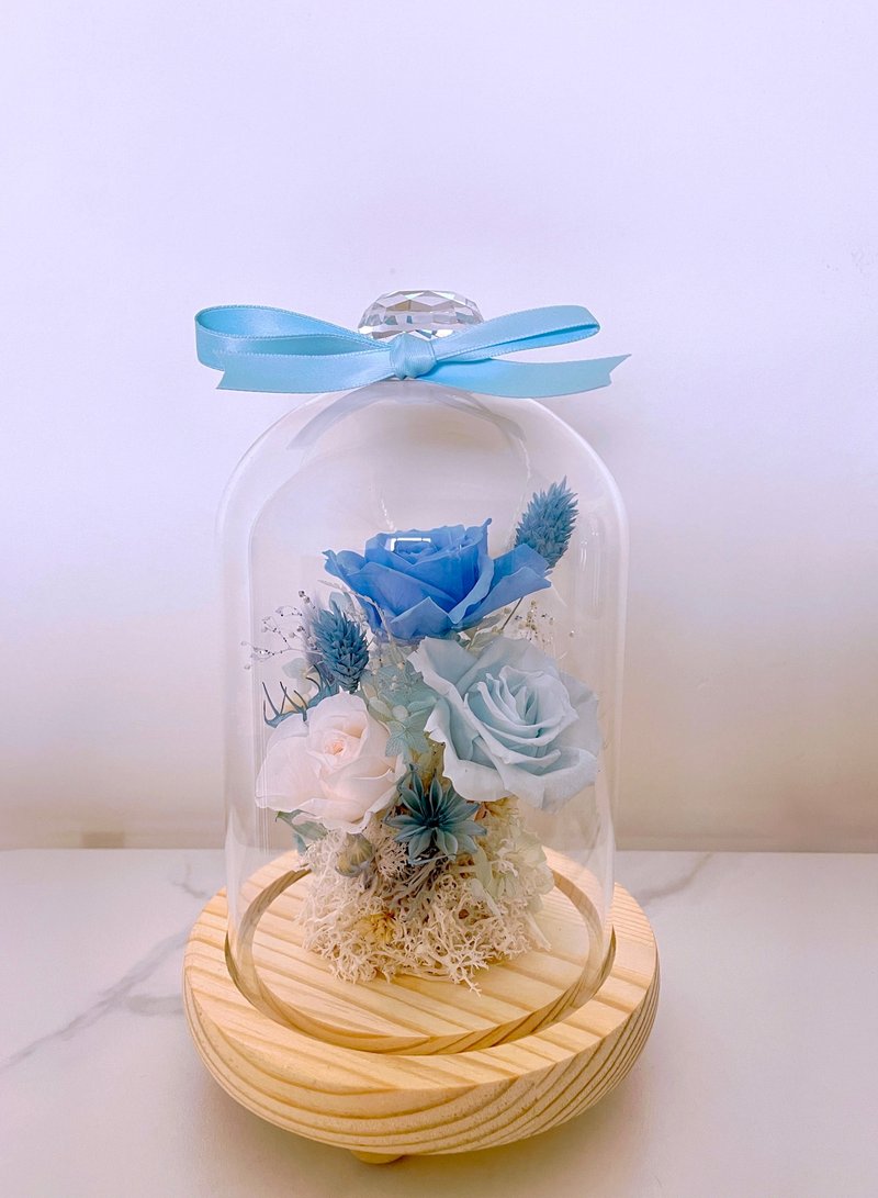 [Customized orders] Preserved Flower Glass Bell Jar/Large - office, home decorations, holiday gifts - ช่อดอกไม้แห้ง - พืช/ดอกไม้ สีน้ำเงิน