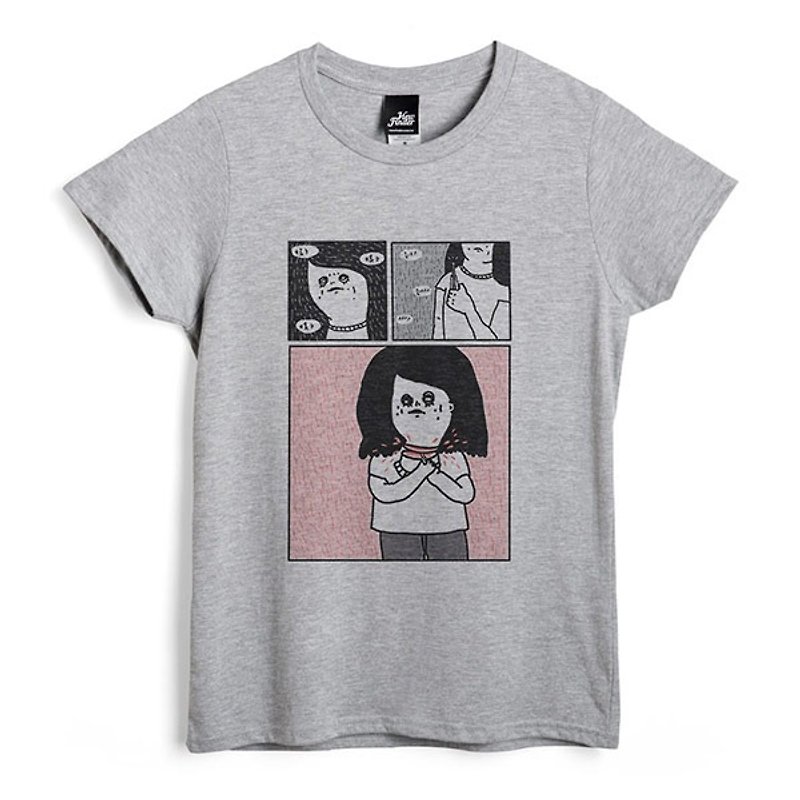 Bitch - deep sash - female version of T-shirt - เสื้อยืดผู้หญิง - ผ้าฝ้าย/ผ้าลินิน สีเทา