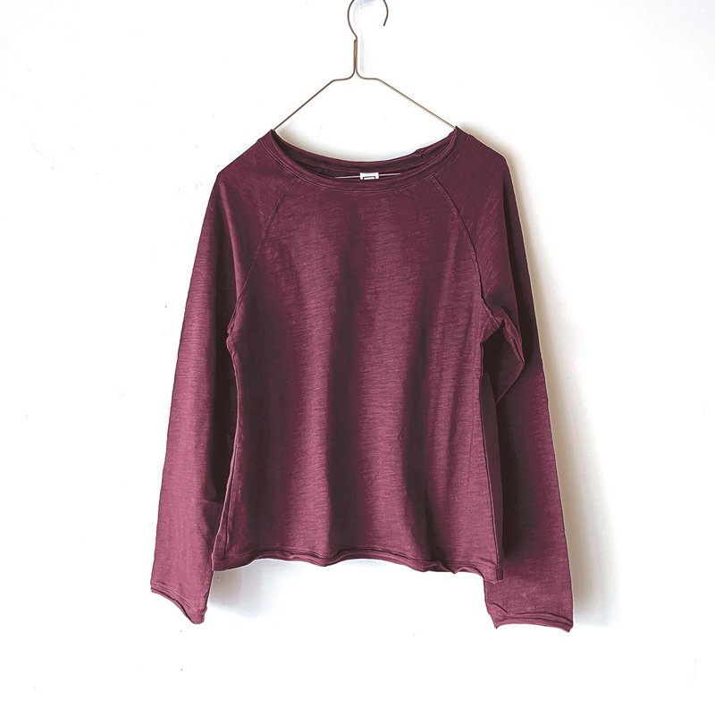 Lachlan Long Sleeve Top - Burgundy - เสื้อผู้หญิง - ผ้าฝ้าย/ผ้าลินิน สีแดง