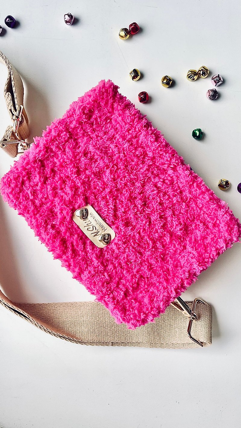 Minibag Bright Pink bag Handbag on the strap Fur bag crossbody - Handbags & Totes - Polyester Pink