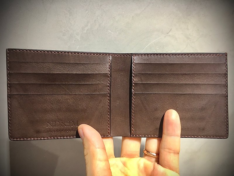 Handmade 8 card short wallet, full Italian quality leather color can be customiz - กระเป๋าสตางค์ - หนังแท้ สีนำ้ตาล