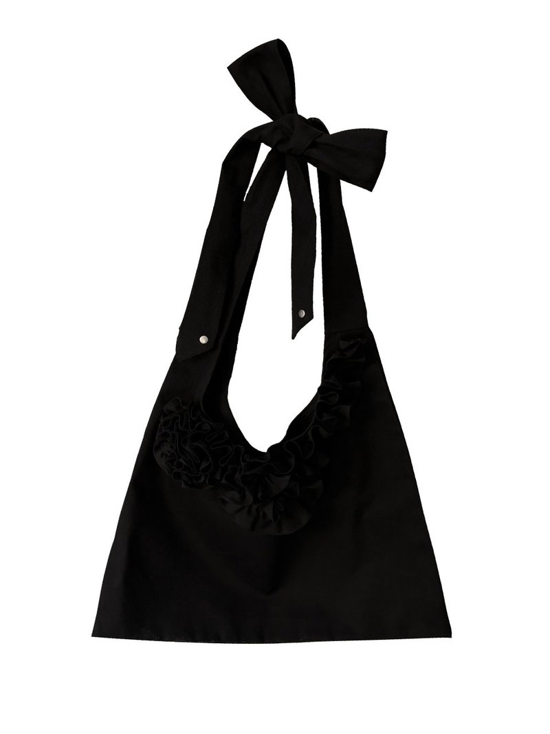 BLACK FLOWER HOBO CROSS BAG - 側背包/斜背包 - 棉．麻 黑色