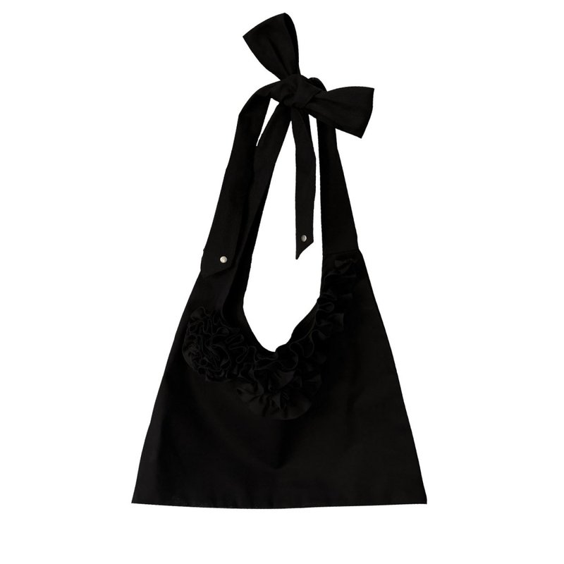BLACK FLOWER HOBO CROSS BAG - 側背包/斜背包 - 棉．麻 黑色