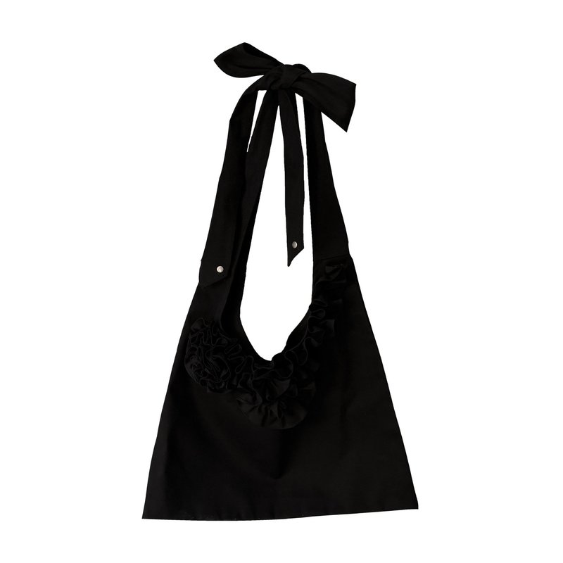 BLACK FLOWER HOBO CROSS BAG - 側背包/斜背包 - 棉．麻 黑色
