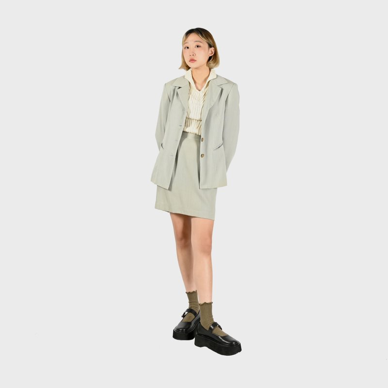 [Egg Plant Vintage] Fog and Rainy Season Thin Hair Short Skirt Vintage Suit - Women's Blazers & Trench Coats - Wool 