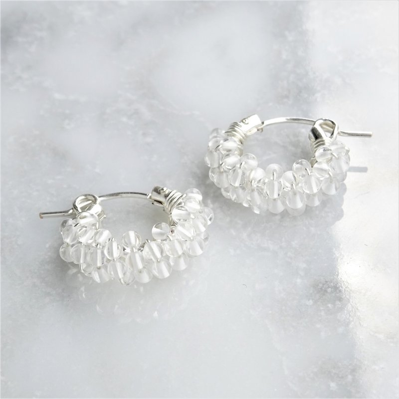 SV925SF Crystal Quartz pave pierced earrings / clip on earrings - Earrings & Clip-ons - Gemstone Transparent