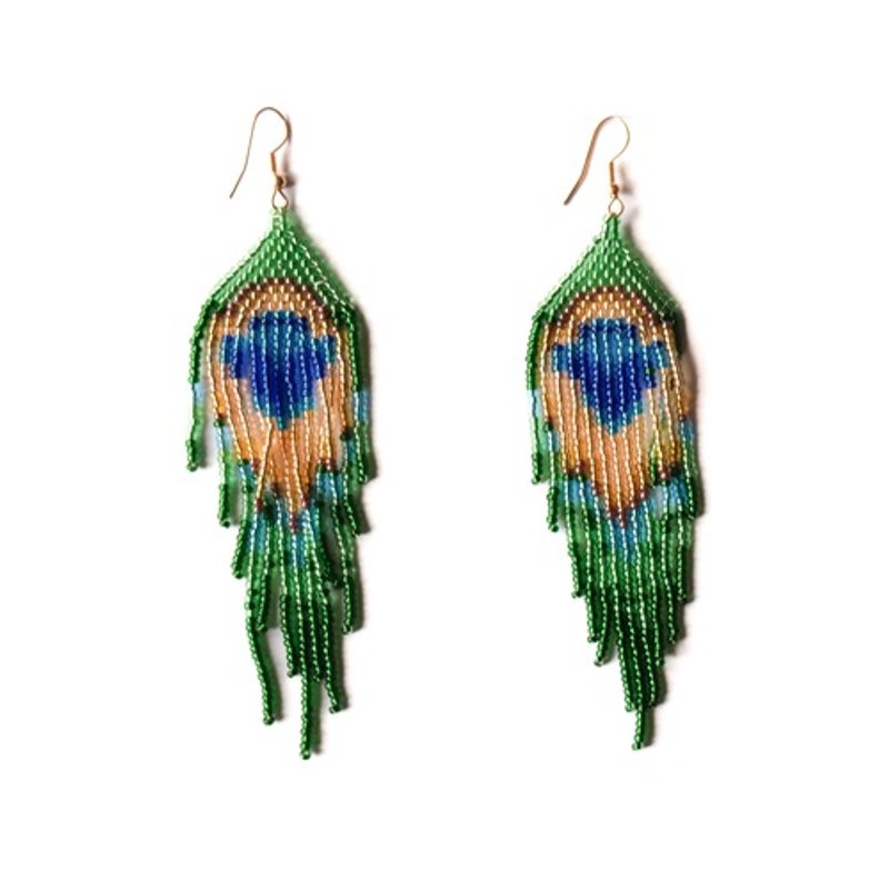 Bead Tassel Clip-On Peacock - Earrings & Clip-ons - Other Materials 