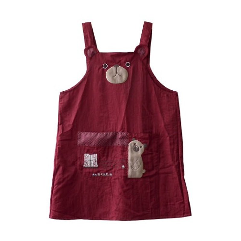[BEAR BOY] Mercerized Cotton Apron-Waiting Door Bear-Red - ผ้ากันเปื้อน - วัสดุอื่นๆ 