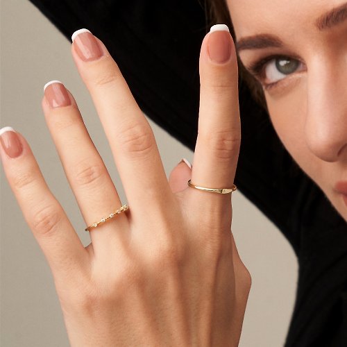 Miagoldjewel 925銀鍍金18k小眾日式簡約日常疊戴鋯鑽戒指 極細指環 閨蜜禮物