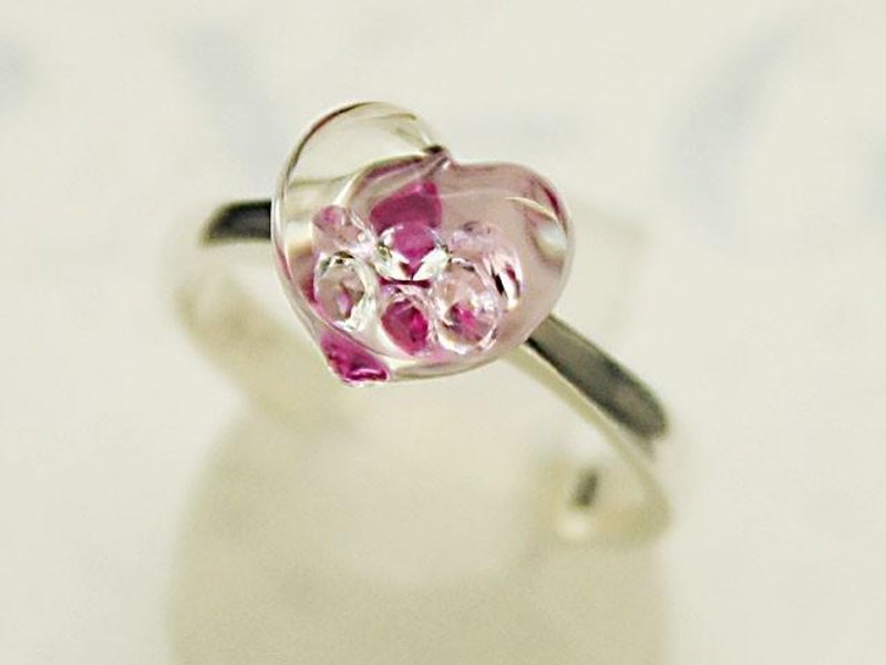 Bijou Heart Glass Ring S Red - 戒指 - 玻璃 紅色