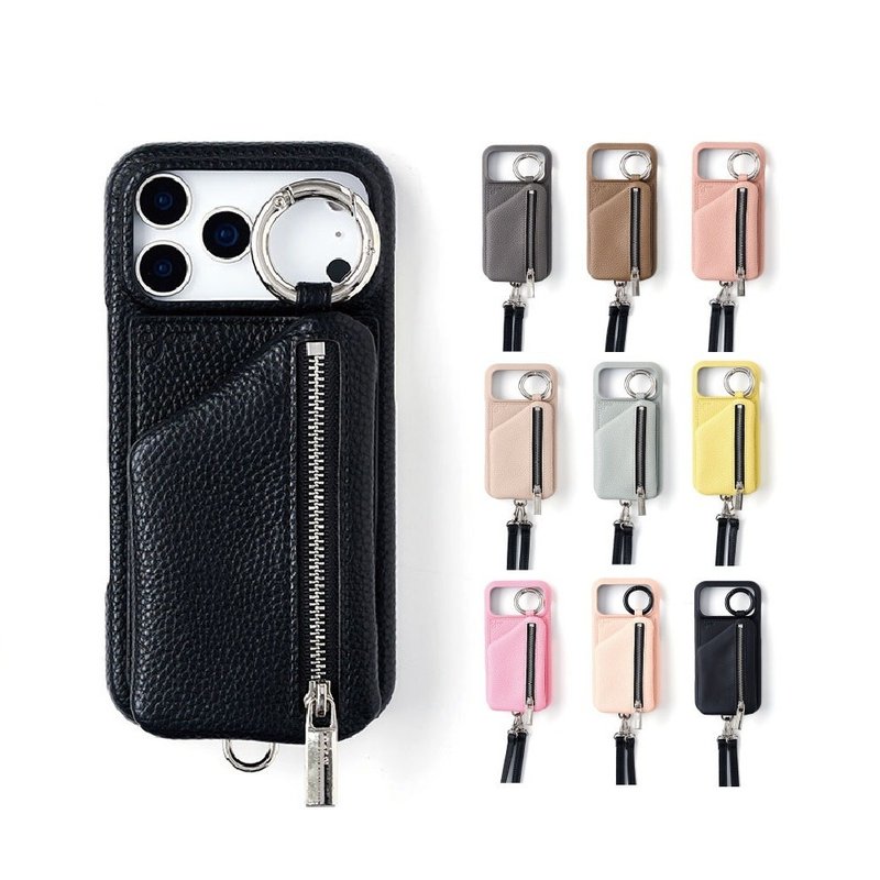 ajew cadenas zipphone case shoulder (with strap) - Phone Cases - Faux Leather Black