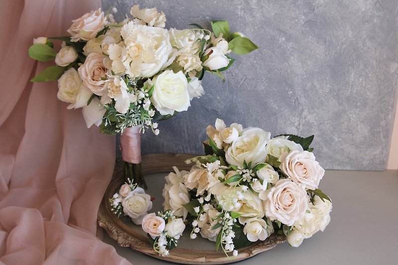 Bridal bouquet  ,Artificial Bouquet ,silk flower bouquet , Wedding ,Peony - ตกแต่งต้นไม้ - พืช/ดอกไม้ ขาว