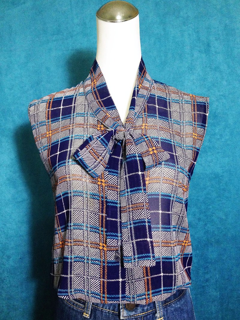 Ping-pong vintage [vintage shirt / tie Plaid elastic waist chiffon vintage sleeveless shirt] abroad back VINTAGE - Women's Shirts - Polyester Multicolor