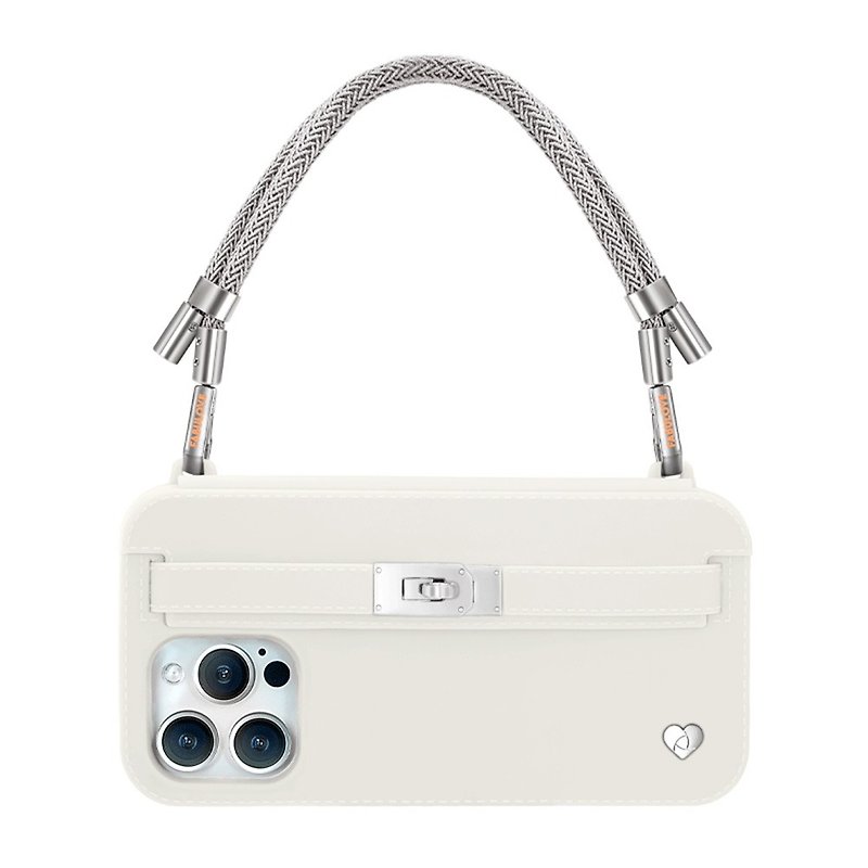 香港デザイン携帯電話バッグ-Lumi [シルバーストラップ+オフホワイト財布ケース] - スマホケース - サステナブル素材 ホワイト