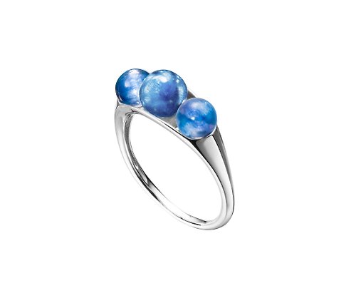 Majade Jewelry Design 藍晶石戒指 14k白金極簡三石戒指 皇家藍清新女戒 訂婚守護石戒指