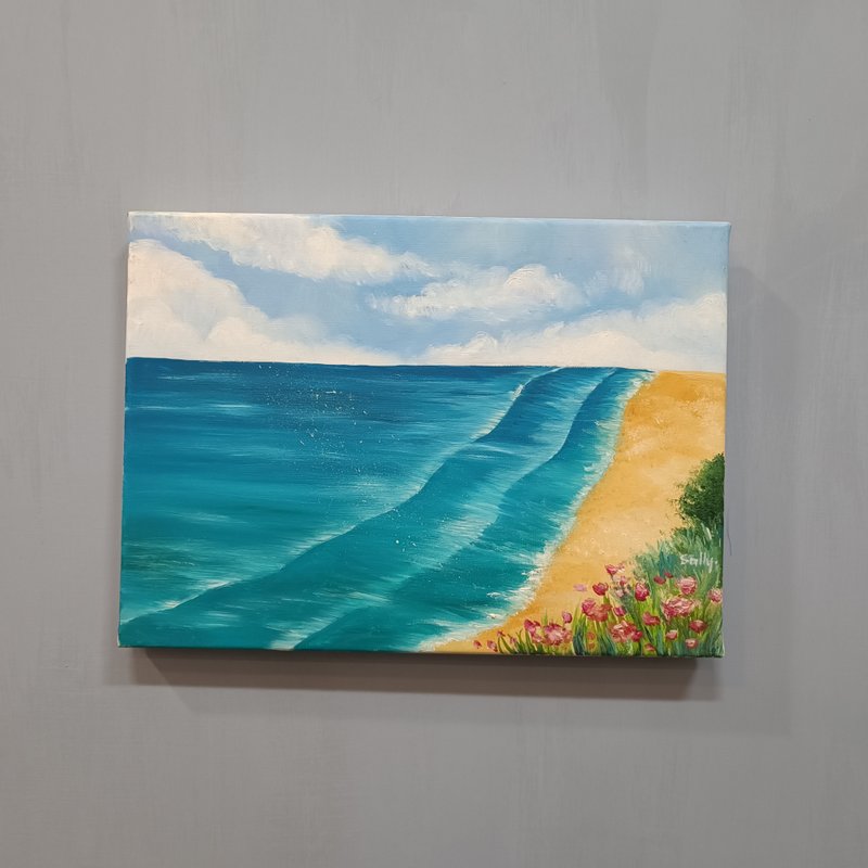 晴日海邊-油畫作品 展示品 教案樣本 換季出清 海洋油畫 - 海報/掛畫/掛布 - 顏料 