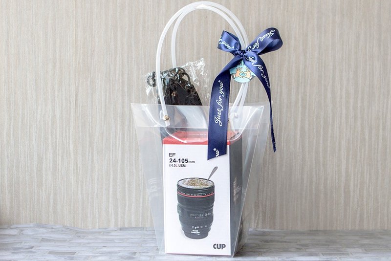 父親節禮物贈品禮物包 相機鏡頭杯+不鏽鋼吸管組 環保餐具 趣味 - 水樽/水瓶 - 其他材質 藍色