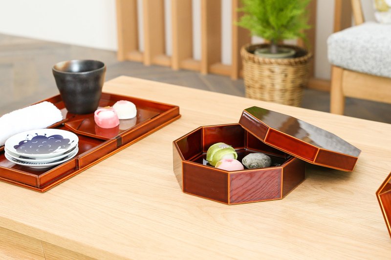 飛驒春慶 元田漆器 末廣點心盒 - 盤子/餐盤/盤架 - 木頭 咖啡色