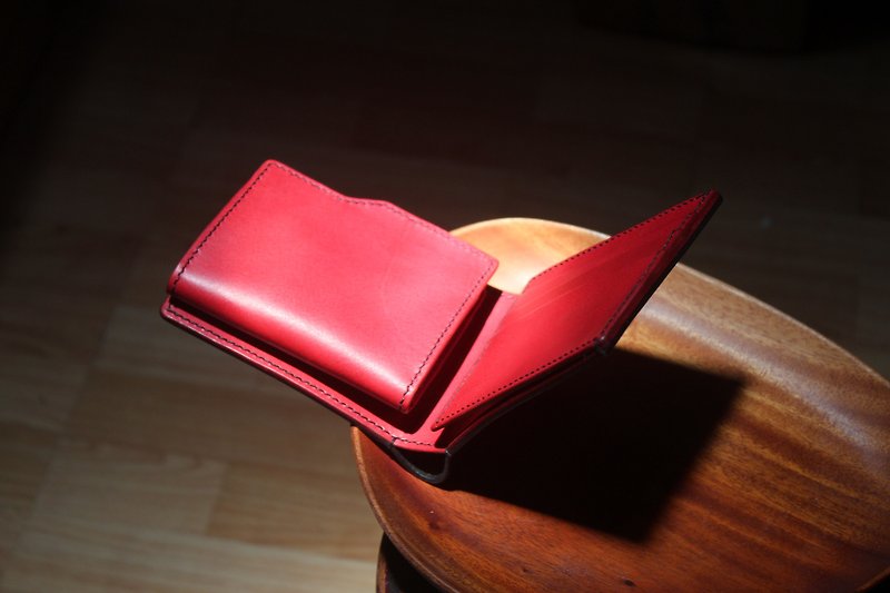 [Magnetic coin purse clip] Full cowhide with inner clip, black and red, men, leather, genuine leather - กระเป๋าสตางค์ - หนังแท้ สีแดง