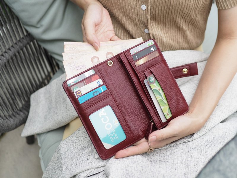 Iris (Burgundy) : Medium wallet, Leather wallet, Red wallet, folded wallet - Wallets - Genuine Leather Red