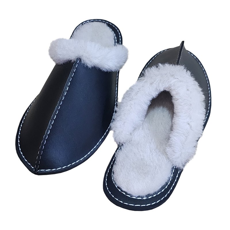 Shearling Leather Slippers - รองเท้าแตะในบ้าน - หนังแท้ สีดำ