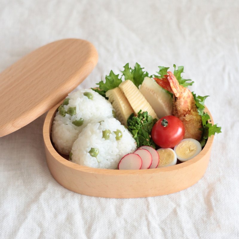 buna Natural Wood Hollowed Out Oval Lunchbox 400ml Bento Box Gift Container Kids - Lunch Boxes - Wood Khaki