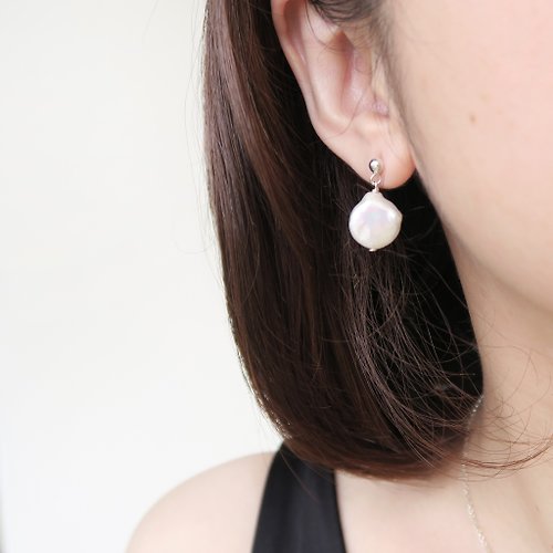 COOL & HOT 925純銀 小圓珠-不規則變形珍珠 耳環-耳夾 一對