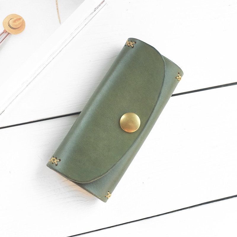Rustic four-hook key bag |Morning tree green hand-dyed vegetable tanned cow leather |Multiple colors - ที่ห้อยกุญแจ - หนังแท้ สีเขียว