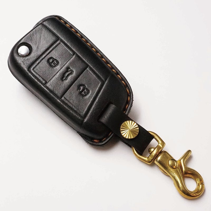 Leather key fob key Ching  fit for VW GOLF POLO TIGUAN T-ROC volkswagen - ที่ห้อยกุญแจ - หนังแท้ สีดำ