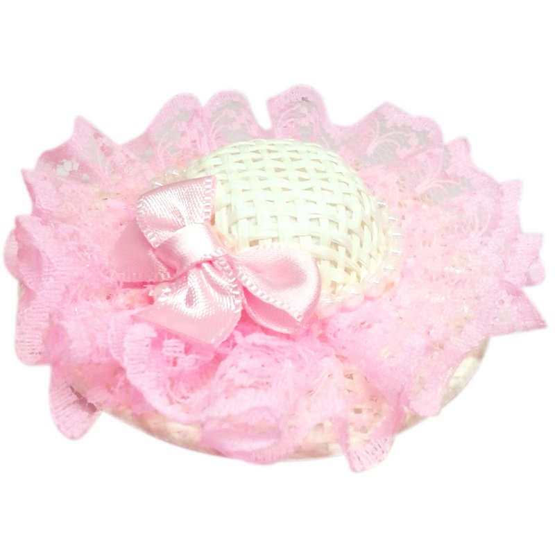 珍珠蕾絲蝴蝶結遮陽帽髮夾 全包布手工髮飾Sun Hat-Pinky - 髮圈/髮夾 - 聚酯纖維 粉紅色