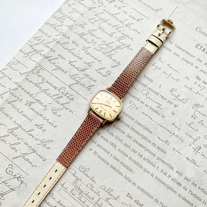 1970 OMEGA antique hand-winding mechanical watch French strap - นาฬิกาผู้หญิง - โลหะ สีกากี