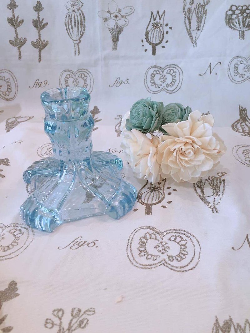 Antique Water Blue Glass Candlestick (JS) - Items for Display - Glass Blue