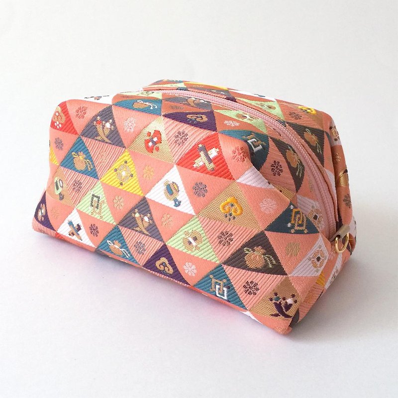 Pouch with Japanese Traditional Pattern, Kimono (Large) "Brocade" - Toiletry Bags & Pouches - Other Materials Pink