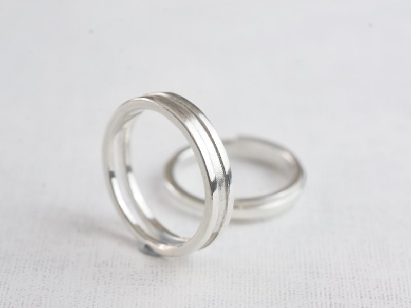 [Engraving] Perfect cooperation | Couple rings sterling silver ring handmade silver jewelry lover gift - แหวนคู่ - เงินแท้ สีเงิน