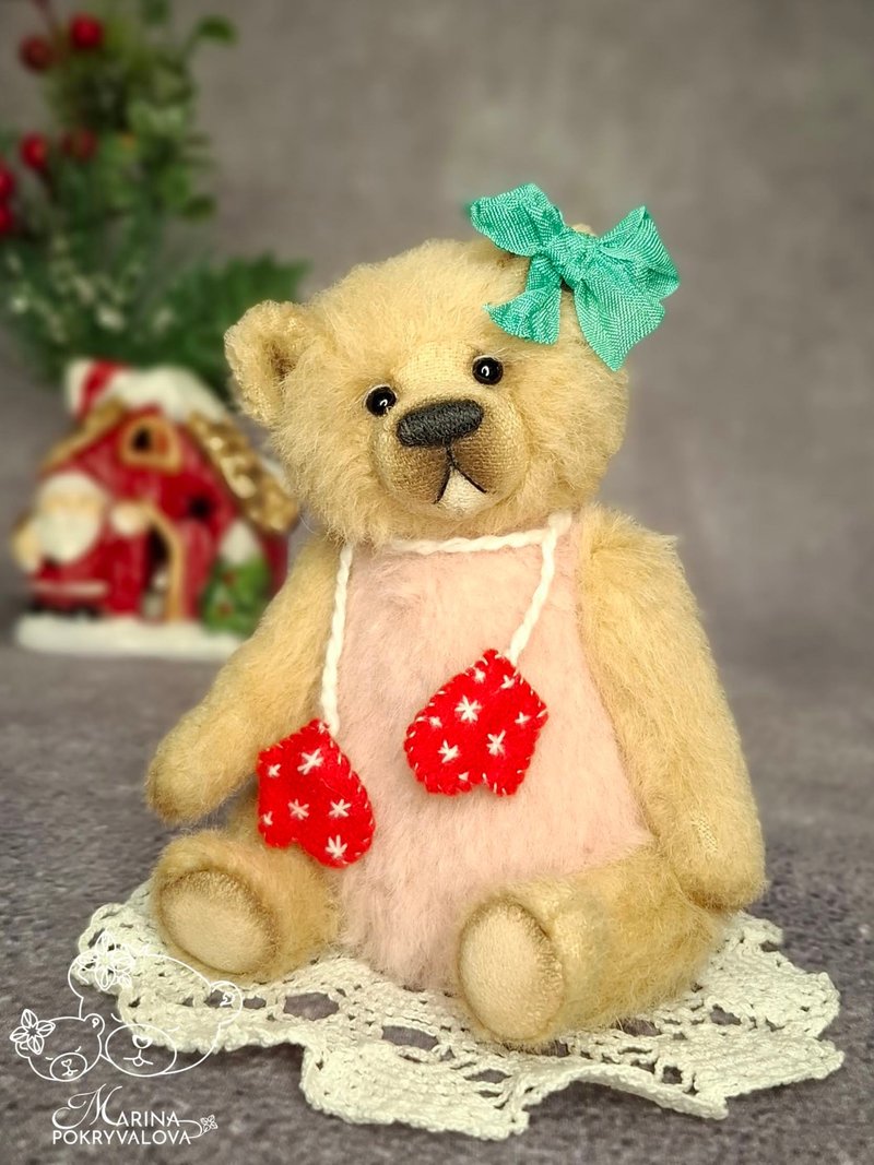 Miniature teddy bear Pink bear toy Handmade gift - ตุ๊กตา - วัสดุอื่นๆ สึชมพู