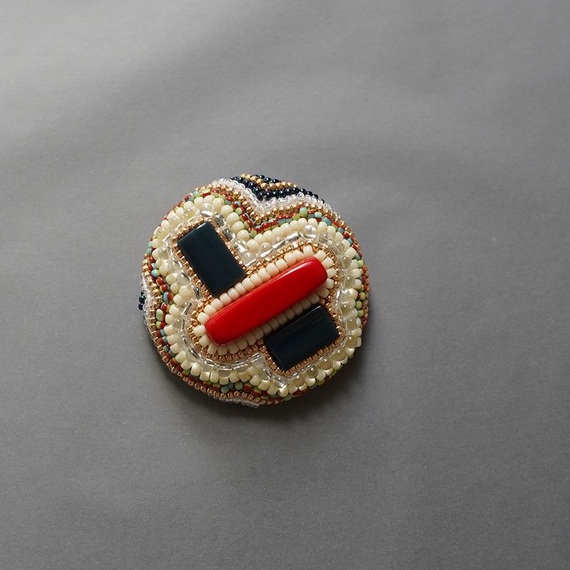 Chatty Brooch, Large, 11, Beaded Embroidery Brooch, Red, Navy, Colorful, Unique, One of a Kind, Christmas - เข็มกลัด - แก้ว สีแดง