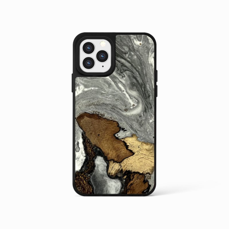 iPhone 13/14/15/16 epoxy wooden resin phone case - Otherworldly I - เคส/ซองมือถือ - ไม้ สีเทา